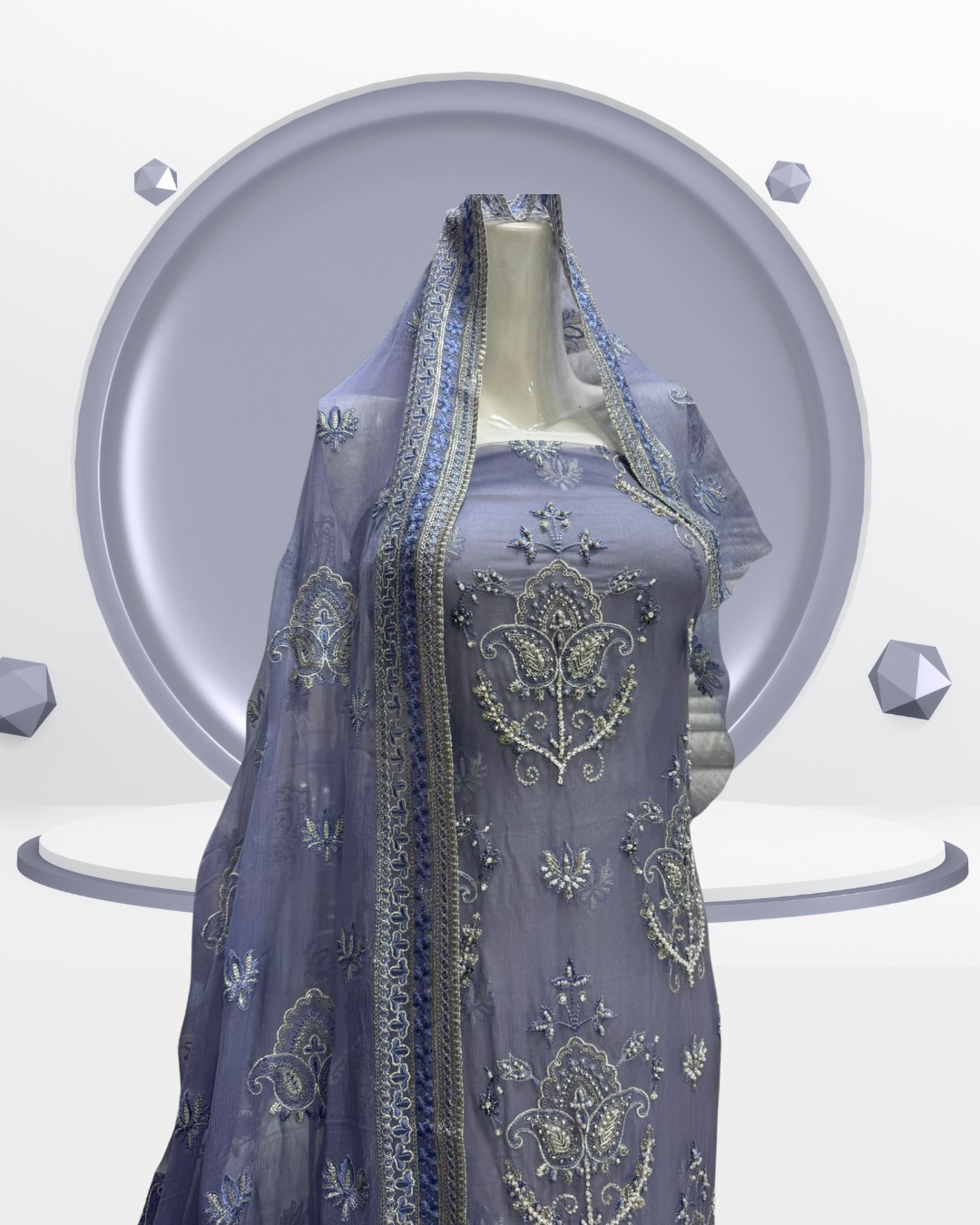 Embroidered Chiffon 3-Piece Suit