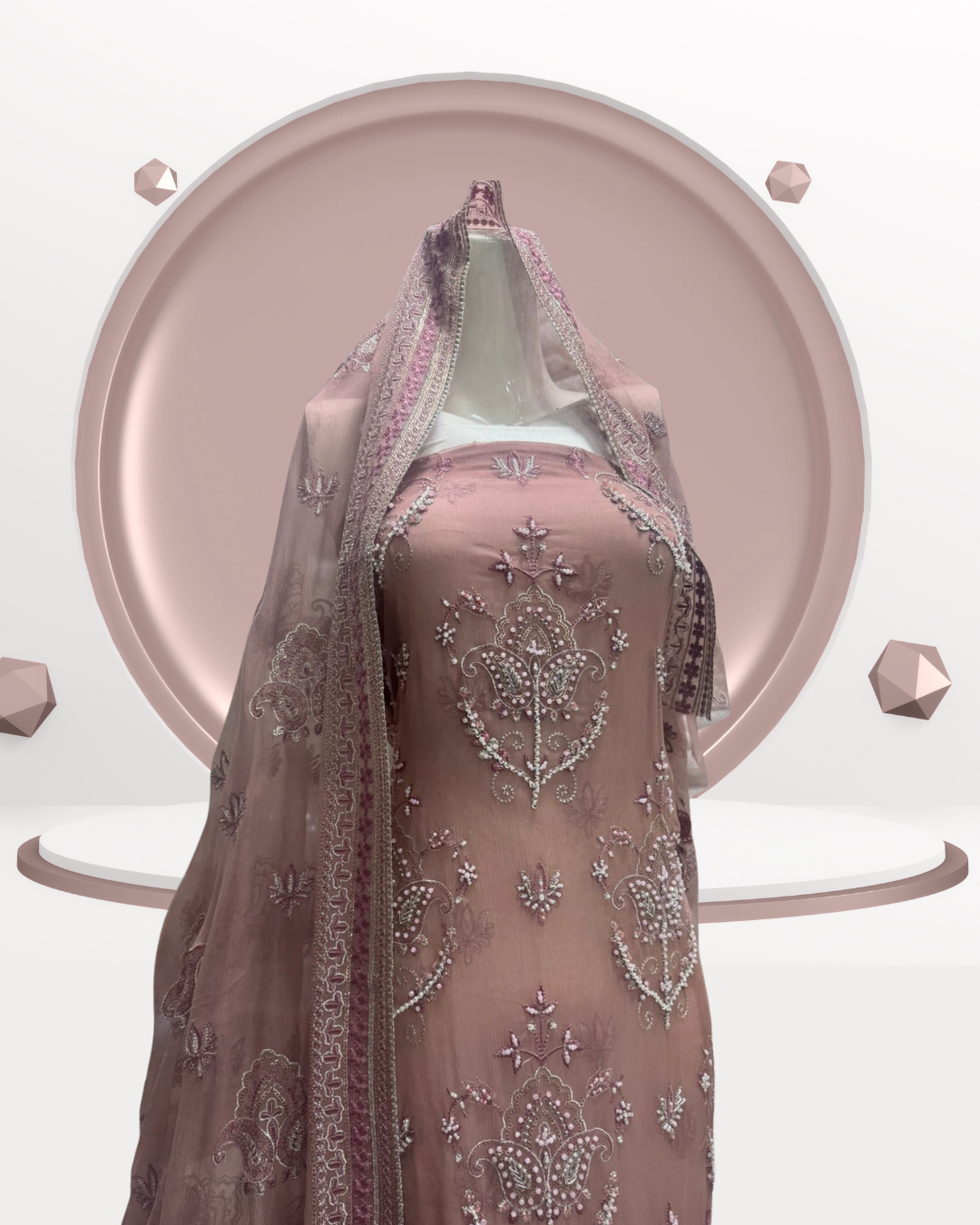 Embroidered Chiffon 3-Piece Suit